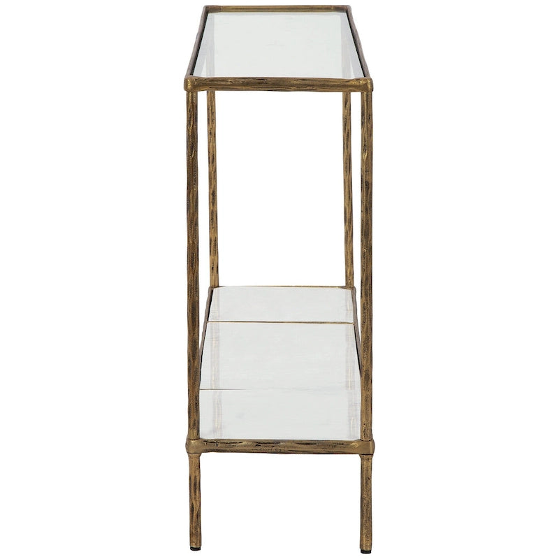 Console en bronze/verre gris avec plateau et tablette en marbre, assemblage par 1 personne