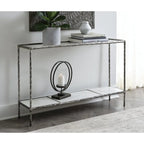 Console en bronze/verre gris avec plateau et tablette en marbre, assemblage par 1 personne