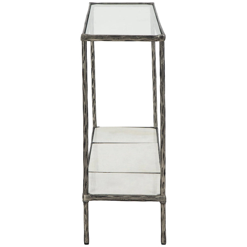 Console en bronze/verre gris avec plateau et tablette en marbre, assemblage par 1 personne
