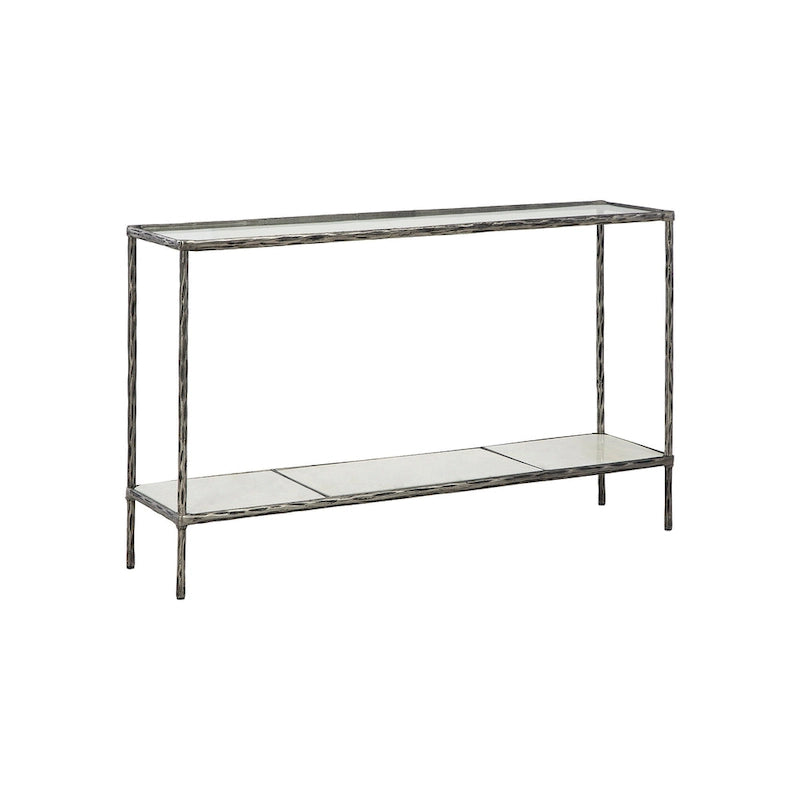 Console en bronze/verre gris avec plateau et tablette en marbre, assemblage par 1 personne