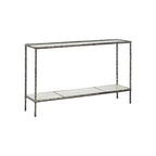 Console en bronze/verre gris avec plateau et tablette en marbre, assemblage par 1 personne
