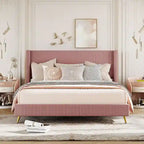 Lit plateforme capitonné en velours côtelé gris / rose / bleu / beige avec tête de lit, grand lit, 1 personne