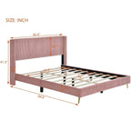 Lit plateforme capitonné en velours côtelé gris / rose / bleu / beige avec tête de lit, grand lit, 1 personne