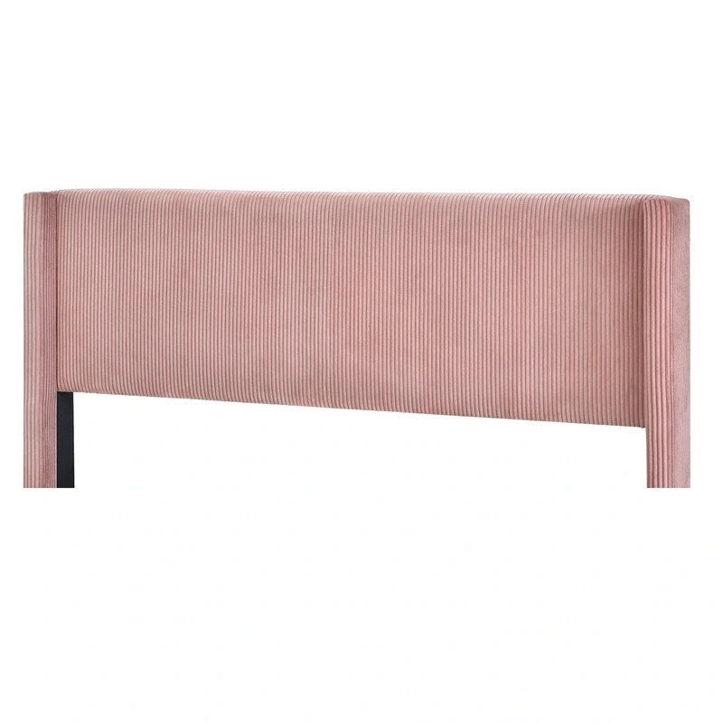 Lit plateforme capitonné en velours côtelé gris / rose / bleu / beige avec tête de lit, grand lit, 1 personne