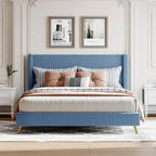 Lit plateforme capitonné en velours côtelé gris / rose / bleu / beige avec tête de lit, grand lit, 1 personne