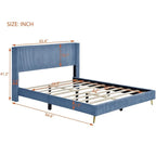 Lit plateforme capitonné en velours côtelé gris / rose / bleu / beige avec tête de lit, grand lit, 1 personne
