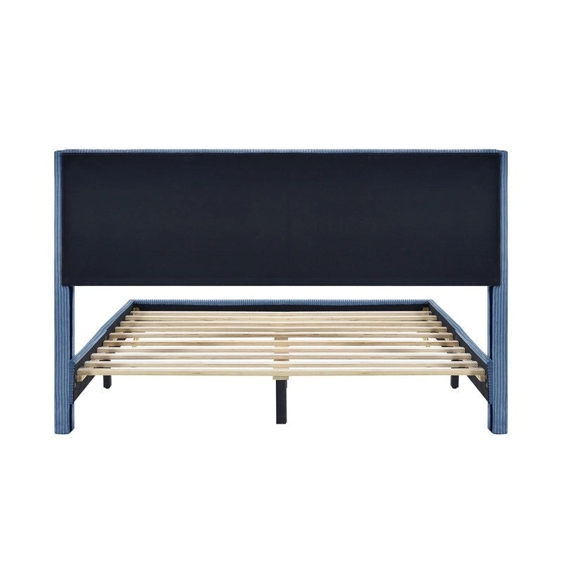Lit plateforme capitonné en velours côtelé gris / rose / bleu / beige avec tête de lit, grand lit, 1 personne