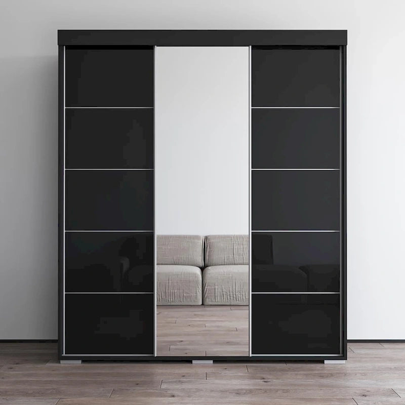 Armoire penderie miroir 3 portes – Noir / Blanc / Gris / Wengé