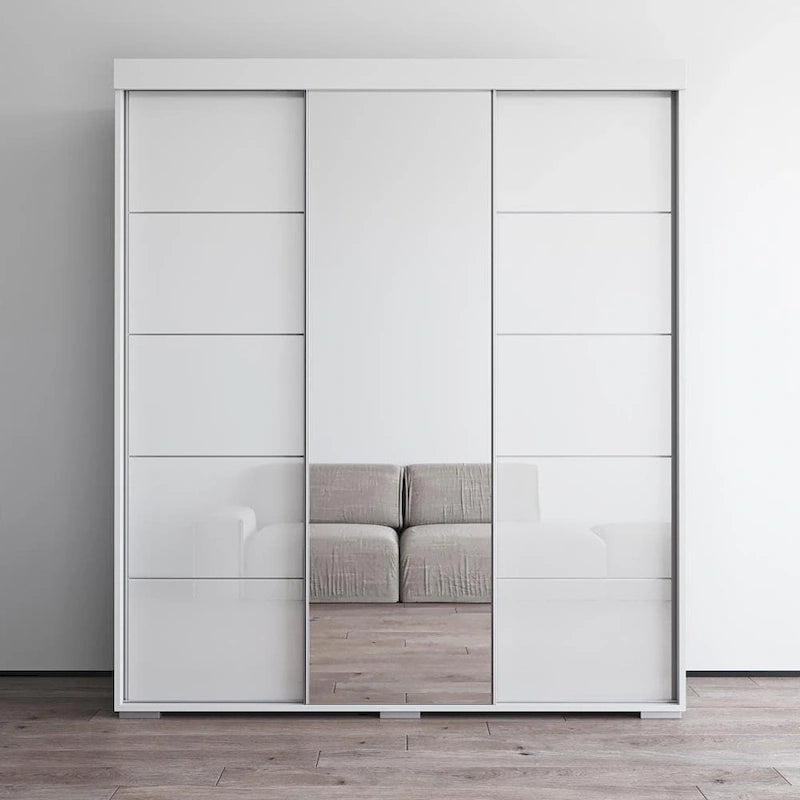 Armoire penderie miroir 3 portes – Noir / Blanc / Gris / Wengé