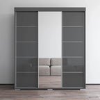 Armoire penderie miroir 3 portes – Noir / Blanc / Gris / Wengé