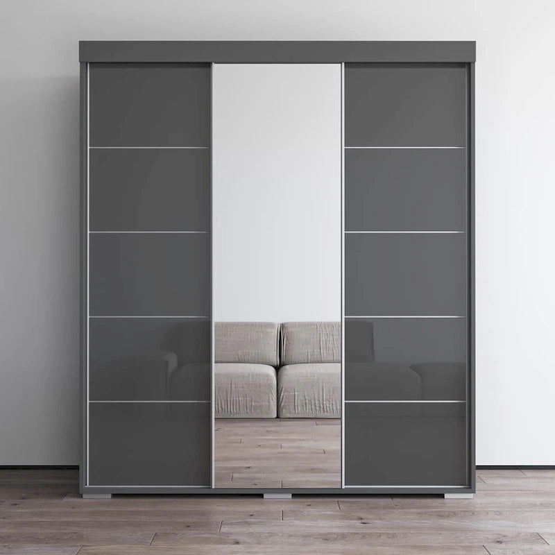 Armoire penderie miroir 3 portes – Noir / Blanc / Gris / Wengé