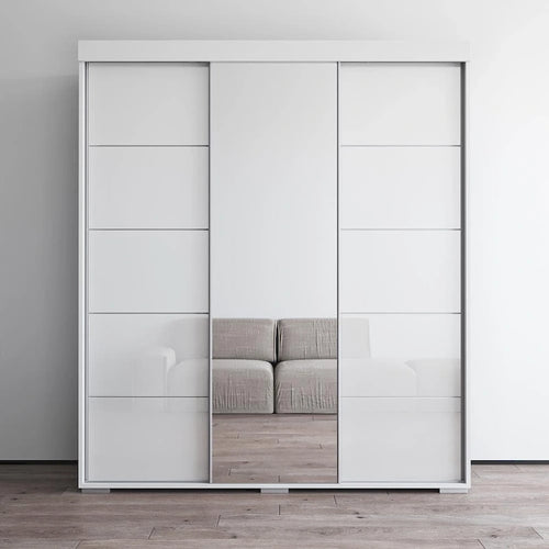Armoire penderie miroir 3 portes – Noir / Blanc / Gris / Wengé