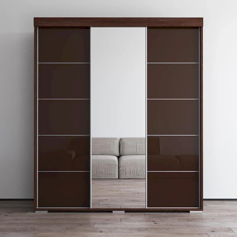 Armoire penderie miroir 3 portes – Noir / Blanc / Gris / Wengé