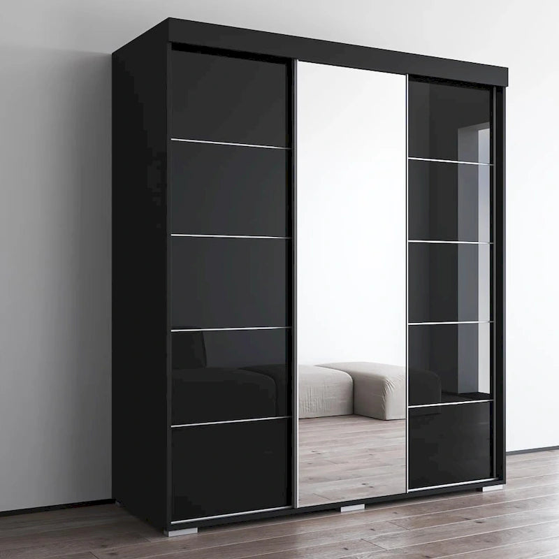 Armoire penderie miroir 3 portes – Noir / Blanc / Gris / Wengé