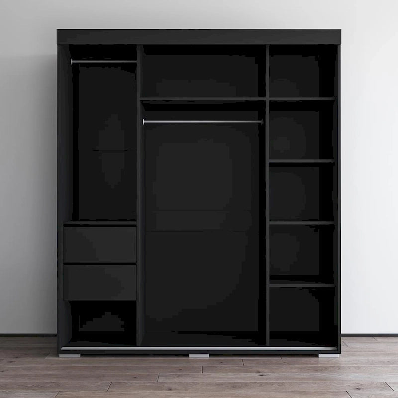 Armoire penderie miroir 3 portes – Noir / Blanc / Gris / Wengé