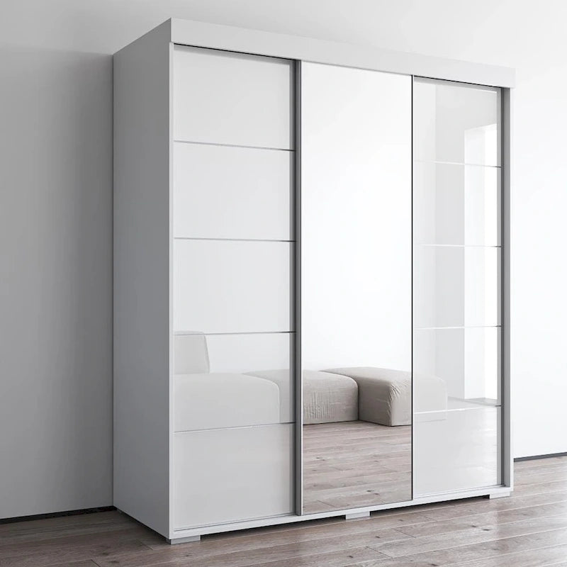 Armoire penderie miroir 3 portes – Noir / Blanc / Gris / Wengé