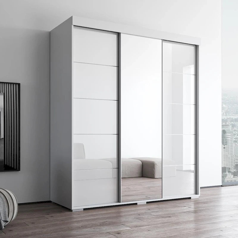 Armoire penderie miroir 3 portes – Noir / Blanc / Gris / Wengé