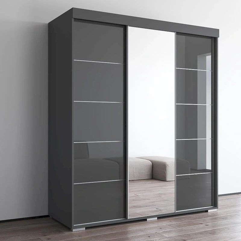Armoire penderie miroir 3 portes – Noir / Blanc / Gris / Wengé