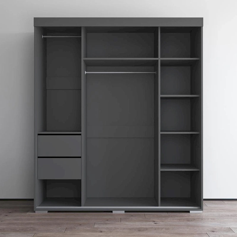 Armoire penderie miroir 3 portes – Noir / Blanc / Gris / Wengé