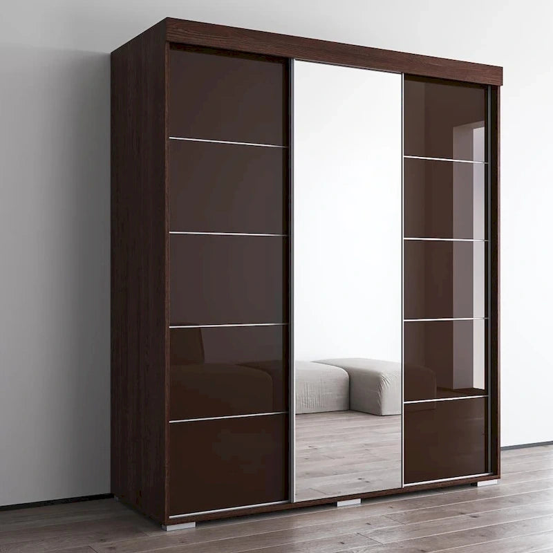 Armoire penderie miroir 3 portes – Noir / Blanc / Gris / Wengé