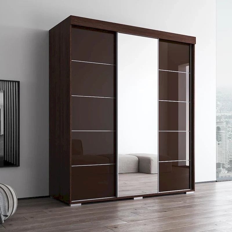 Armoire penderie miroir 3 portes – Noir / Blanc / Gris / Wengé