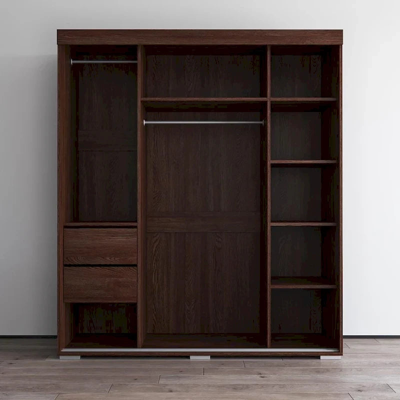 Armoire penderie miroir 3 portes – Noir / Blanc / Gris / Wengé