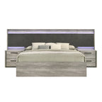 Chambre à coucher avec lit escamotable LED gris vieilli, style panneau, 1-2 personnes – Très grand lit/grand lit