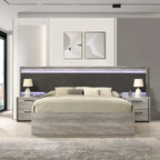 Chambre à coucher avec lit escamotable LED gris vieilli, style panneau, 1-2 personnes – Très grand lit/grand lit