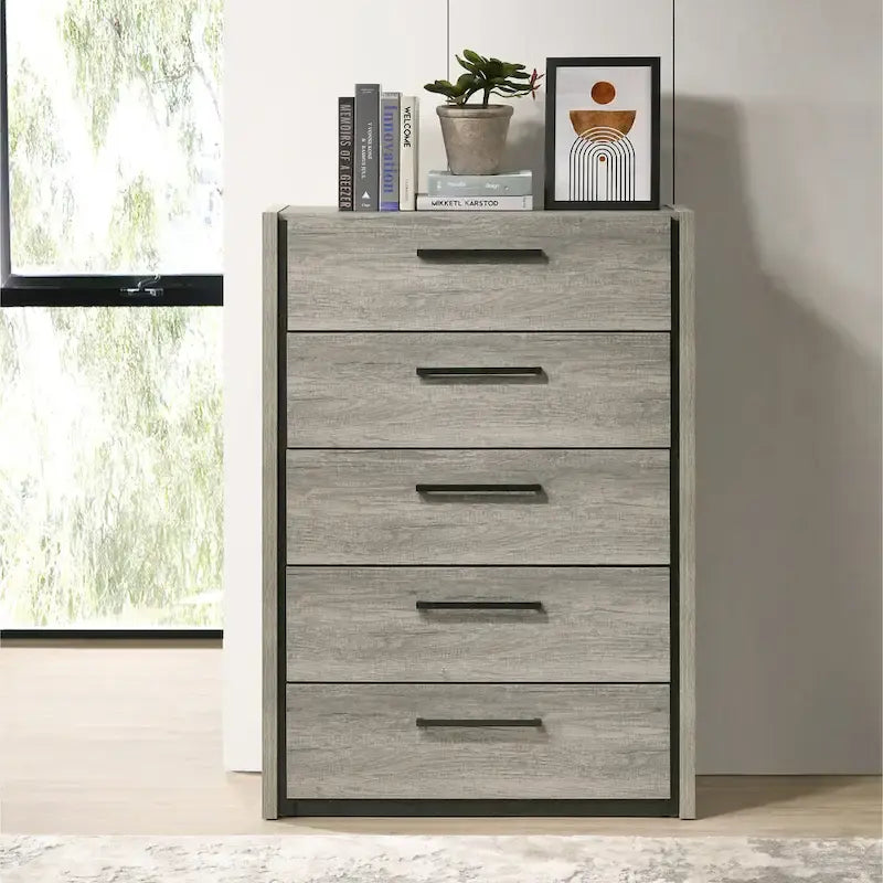 Chambre à coucher avec lit escamotable LED gris vieilli, style panneau, 1-2 personnes – Très grand lit/grand lit