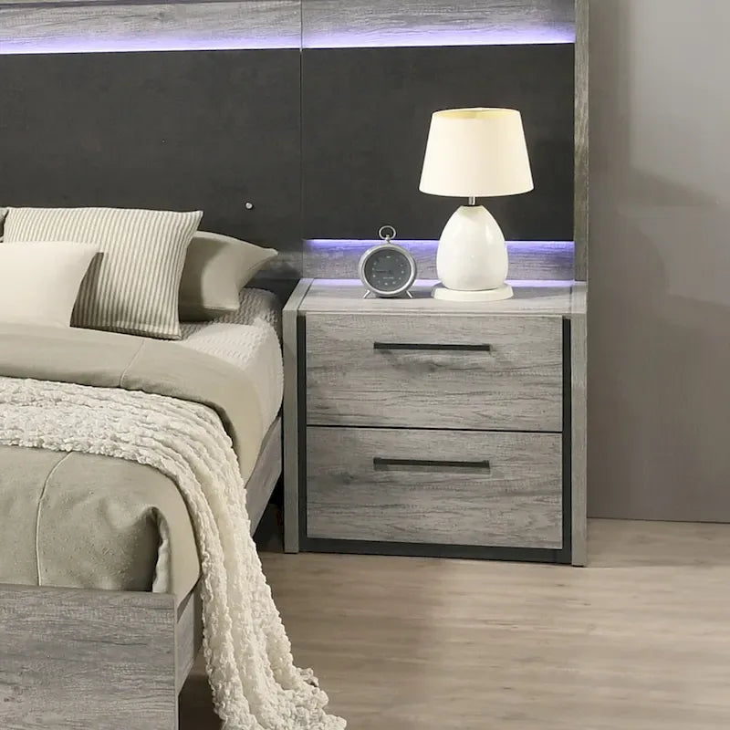 Chambre à coucher avec lit escamotable LED gris vieilli, style panneau, 1-2 personnes – Très grand lit/grand lit