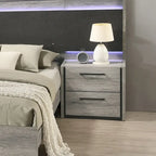 Chambre à coucher avec lit escamotable LED gris vieilli, style panneau, 1-2 personnes – Très grand lit/grand lit
