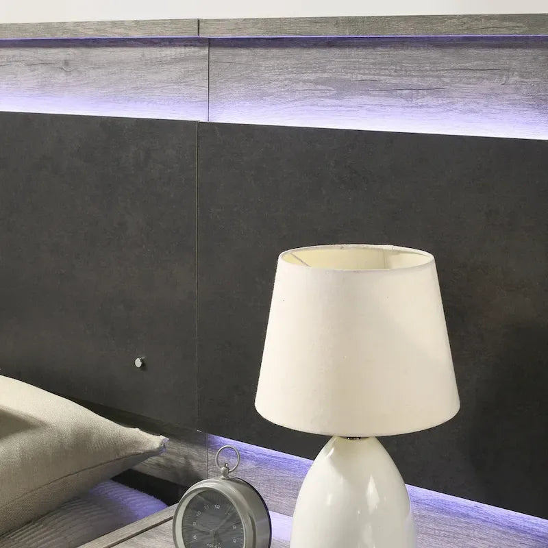 Chambre à coucher avec lit escamotable LED gris vieilli, style panneau, 1-2 personnes – Très grand lit/grand lit