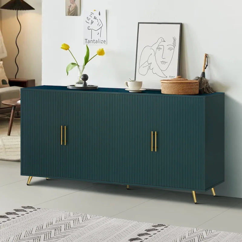 Meuble TV vert 4 portes, MDF, pour TV jusqu'à 65 po