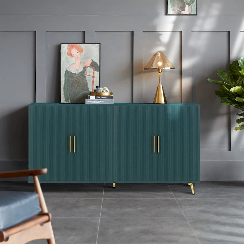 Meuble TV vert 4 portes, MDF, pour TV jusqu'à 65 po