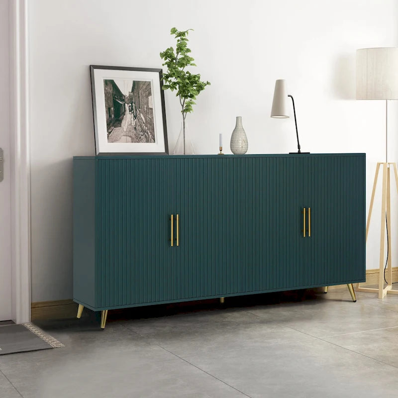 Meuble TV vert 4 portes, MDF, pour TV jusqu'à 65 po