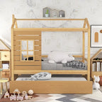 Lit jumeau double naturel avec lit gigogne, 2 couchages