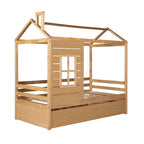 Lit jumeau double naturel avec lit gigogne, 2 couchages