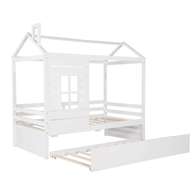 Lit jumeau double naturel avec lit gigogne, 2 couchages