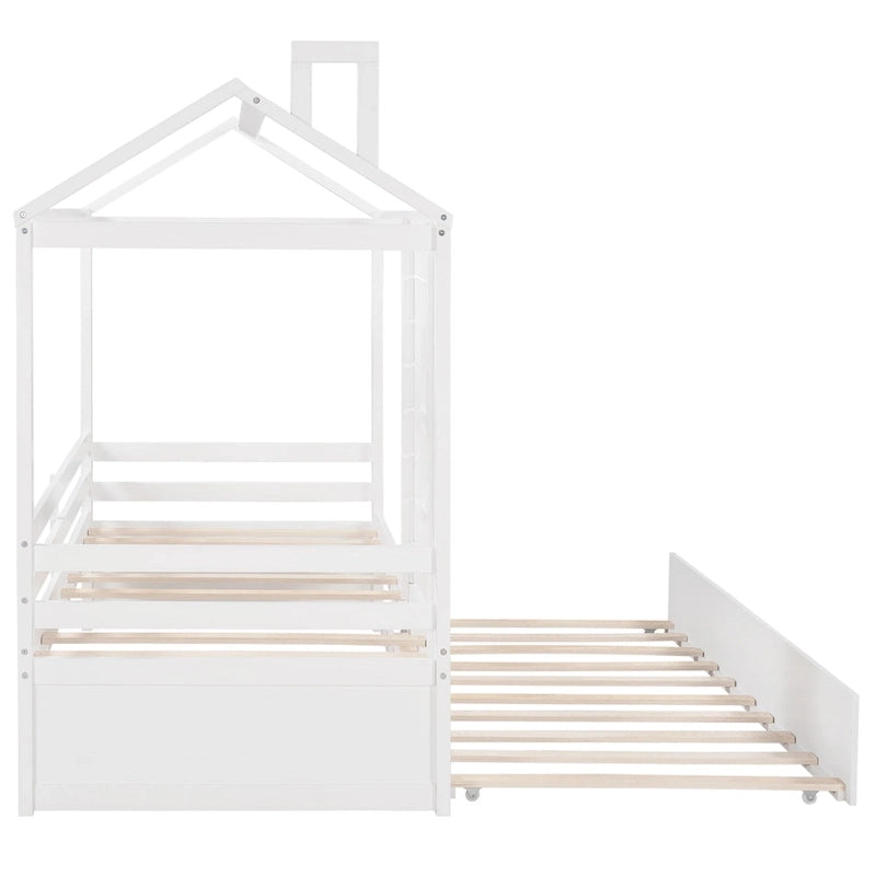 Lit jumeau double naturel avec lit gigogne, 2 couchages