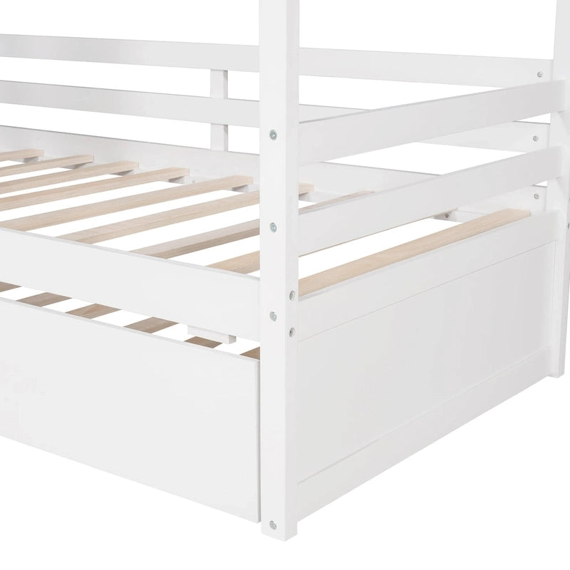 Lit jumeau double naturel avec lit gigogne, 2 couchages