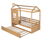 Lit jumeau double naturel avec lit gigogne, 2 couchages