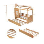 Lit jumeau double naturel avec lit gigogne, 2 couchages