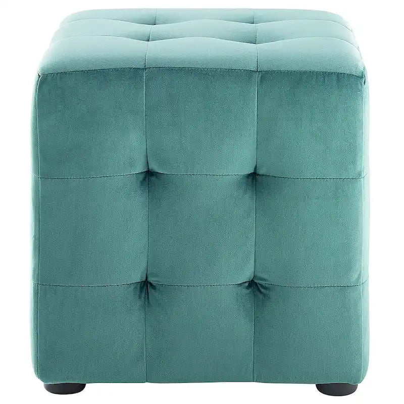 Pouf cube capitonné en velours sarcelle, 1 place