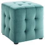 Pouf cube capitonné en velours sarcelle, 1 place
