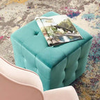 Pouf cube capitonné en velours sarcelle, 1 place