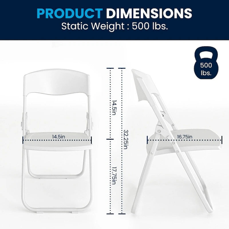 Chaise pliante noire/blanche, lot de 2, capacité de 227 kg