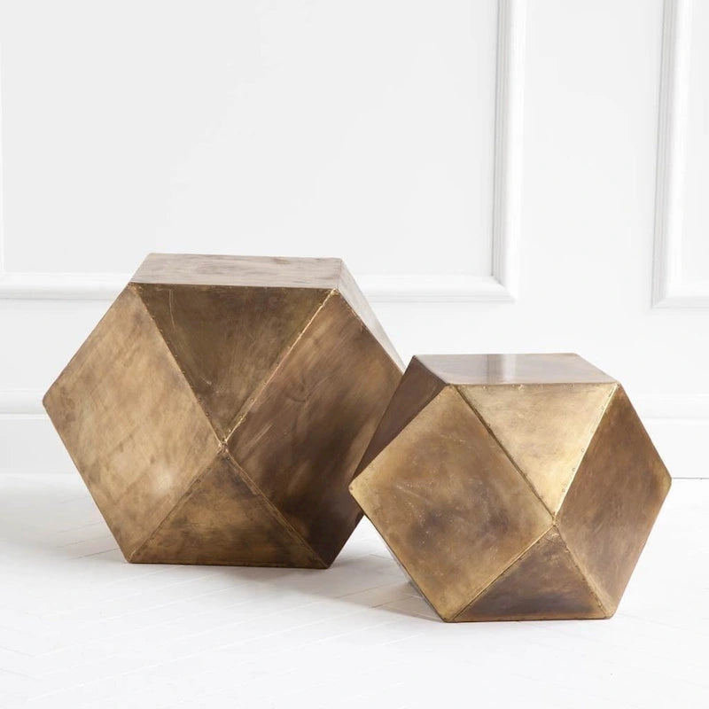 Table d'appoint/tabouret hexagonal en fer marron antique doré, 1 place