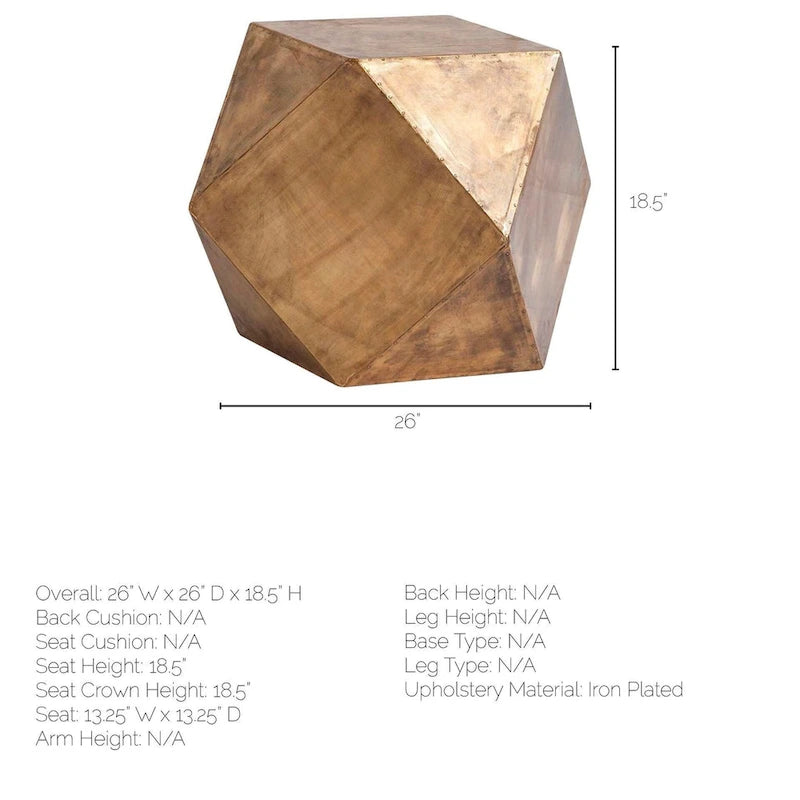 Table d'appoint/tabouret hexagonal en fer marron antique doré, 1 place