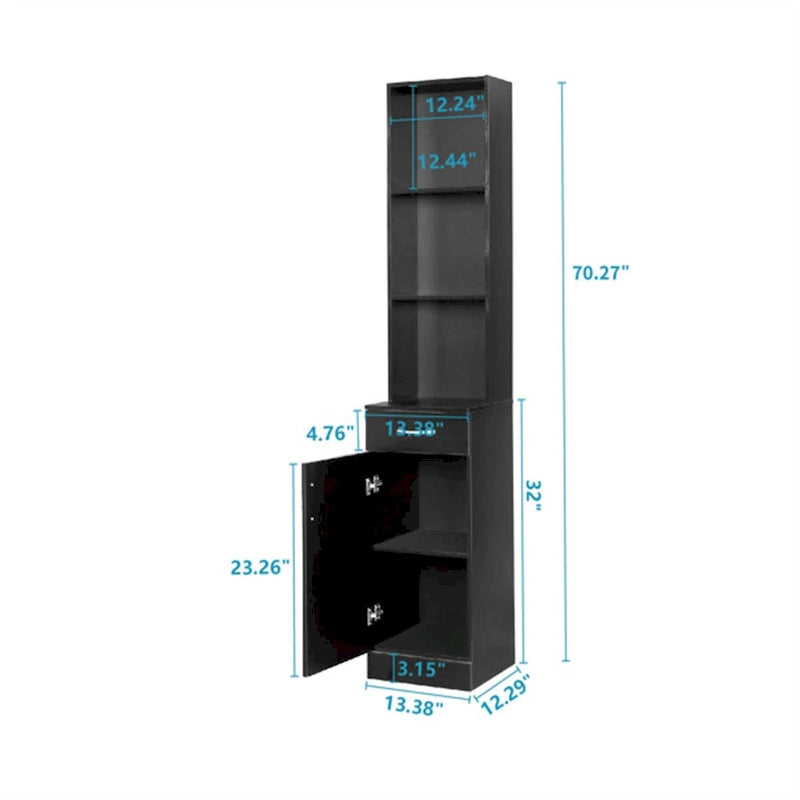 Meuble de salle de bain haut 1 porte, 1 tiroir, 3 compartiments, noir