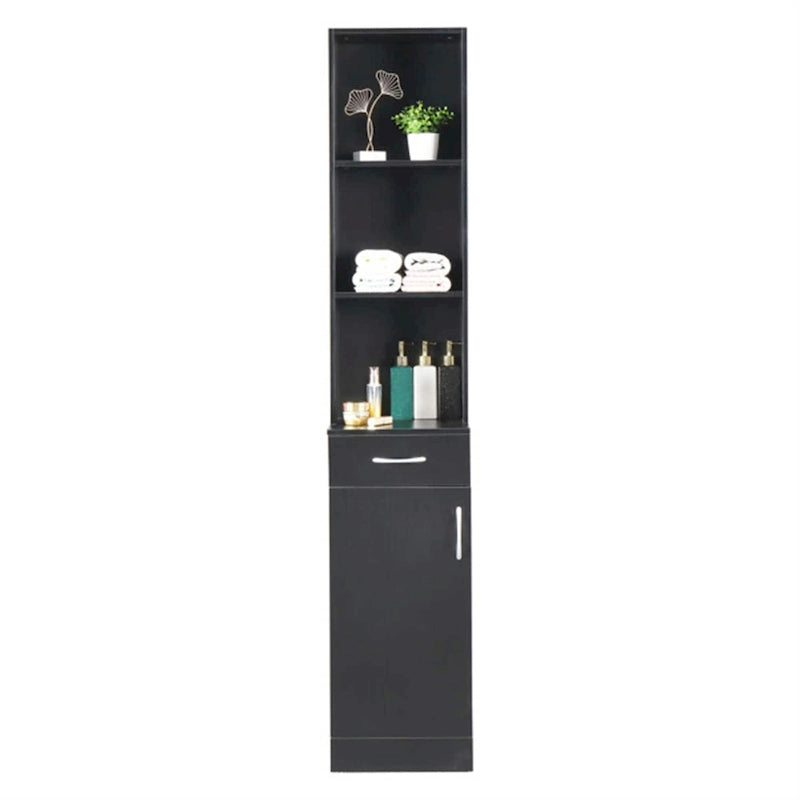 Meuble de salle de bain haut 1 porte, 1 tiroir, 3 compartiments, noir